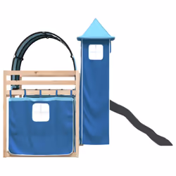 vidaXL Bunk Bed with Slide and Curtains Twin Sleeper - blue, 90 x 190 cm - Additional view 8