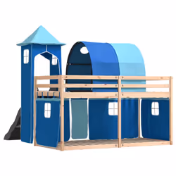 vidaXL Bunk Bed with Slide and Curtains Twin Sleeper - blue, 90 x 190 cm - Additional view 9
