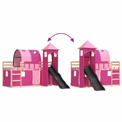 vidaXL Bunk Bed with Slide and Curtains Twin Sleeper - pink, 90 x 190 cm - Additional view 10