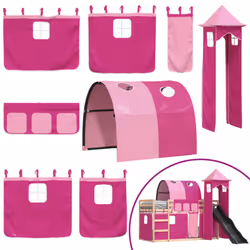 vidaXL Bunk Bed with Slide and Curtains Twin Sleeper - pink, 90 x 190 cm - Additional view 4