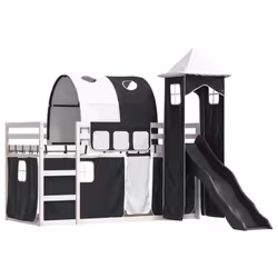 vidaXL Bunk Bed with Slide and Curtains Twin Sleeper - white and black, 90 x 190 cm - Additional view 2