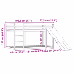 vidaXL Bunk Bed with Slide and Curtains Twin Sleeper - white and black, 90 x 190 cm - Additional view 3