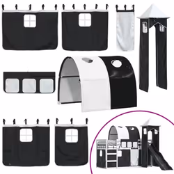 vidaXL Bunk Bed with Slide and Curtains Twin Sleeper - white and black, 90 x 190 cm - Additional view 4