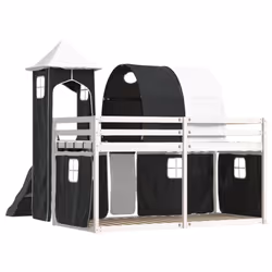 vidaXL Bunk Bed with Slide and Curtains Twin Sleeper - white and black, 90 x 190 cm - Additional view 9