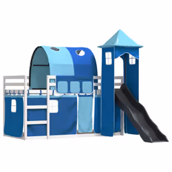 vidaXL Bunk Bed with Slide and Curtains Twin Sleeper - white and blue, 90 x 190 cm - Additional view 2