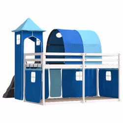 vidaXL Bunk Bed with Slide and Curtains Twin Sleeper - white and blue, 90 x 190 cm - Additional view 9