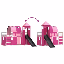 vidaXL Bunk Bed with Slide and Curtains Twin Sleeper - white and pink, 90 x 190 cm - Additional view 10