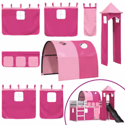 vidaXL Bunk Bed with Slide and Curtains Twin Sleeper - white and pink, 90 x 190 cm - Additional view 4