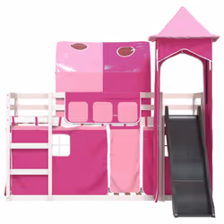 vidaXL Bunk Bed with Slide and Curtains Twin Sleeper - white and pink, 90 x 190 cm - Additional view 6