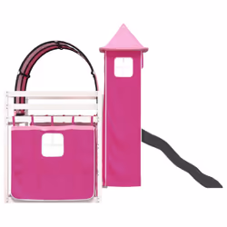 vidaXL Bunk Bed with Slide and Curtains Twin Sleeper - white and pink, 90 x 190 cm - Additional view 8