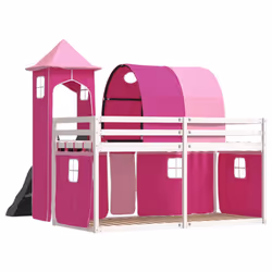 vidaXL Bunk Bed with Slide and Curtains Twin Sleeper - white and pink, 90 x 190 cm - Additional view 9