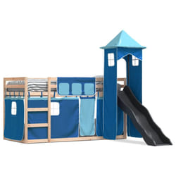 vidaXL Bunk Bed with Slide and Curtains Kids Twin Sleeper Bed Pink 90x200 cm - blue, 90 x 200 cm