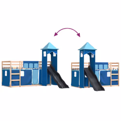 vidaXL Bunk Bed with Slide and Curtains Kids Twin Sleeper Bed Pink 90x200 cm - blue, 90 x 200 cm - Additional view 10
