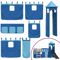 vidaXL Bunk Bed with Slide and Curtains Kids Twin Sleeper Bed Pink 90x200 cm - blue, 90 x 200 cm - Additional view 4