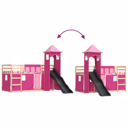 vidaXL Bunk Bed with Slide and Curtains Kids Twin Sleeper Bed Pink 90x200 cm - pink, 90 x 200 cm - Additional view 10