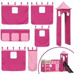vidaXL Bunk Bed with Slide and Curtains Kids Twin Sleeper Bed Pink 90x200 cm - pink, 90 x 200 cm - Additional view 4