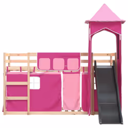 vidaXL Bunk Bed with Slide and Curtains Kids Twin Sleeper Bed Pink 90x200 cm - pink, 90 x 200 cm - Additional view 6
