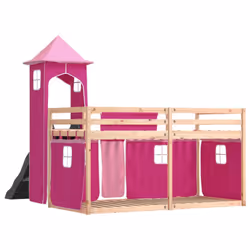 vidaXL Bunk Bed with Slide and Curtains Kids Twin Sleeper Bed Pink 90x200 cm - pink, 90 x 200 cm - Additional view 9