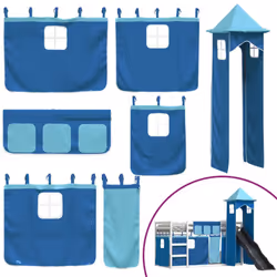 vidaXL Bunk Bed with Slide and Curtains Kids Twin Sleeper Bed Pink 90x200 cm - white and blue, 90 x 200 cm - Additional view 4
