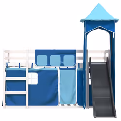 vidaXL Bunk Bed with Slide and Curtains Kids Twin Sleeper Bed Pink 90x200 cm - white and blue, 90 x 200 cm - Additional view 6
