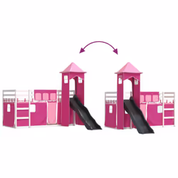 vidaXL Bunk Bed with Slide and Curtains Kids Twin Sleeper Bed Pink 90x200 cm - white and pink, 90 x 200 cm - Additional view 10