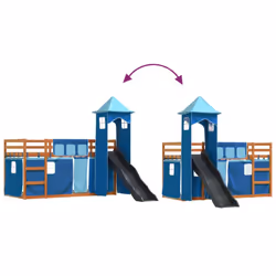 vidaXL Bunk Bed with Slide and Curtains Kids Twin Sleeper Bed Pink 90x200 cm - brown and blue, 90 x 200 cm - Additional view 10