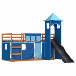 vidaXL Bunk Bed with Slide and Curtains Kids Twin Sleeper Bed Pink 90x200 cm - brown and blue, 90 x 200 cm - Additional view 2