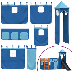 vidaXL Bunk Bed with Slide and Curtains Kids Twin Sleeper Bed Pink 90x200 cm - brown and blue, 90 x 200 cm - Additional view 4