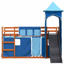 vidaXL Bunk Bed with Slide and Curtains Kids Twin Sleeper Bed Pink 90x200 cm - brown and blue, 90 x 200 cm - Additional view 6