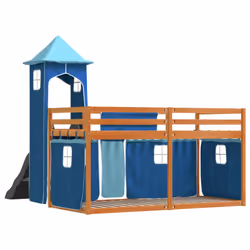 vidaXL Bunk Bed with Slide and Curtains Kids Twin Sleeper Bed Pink 90x200 cm - brown and blue, 90 x 200 cm - Additional view 9