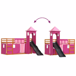 vidaXL Bunk Bed with Slide and Curtains Kids Twin Sleeper Bed Pink 90x200 cm - brown and pink, 90 x 200 cm - Additional view 10