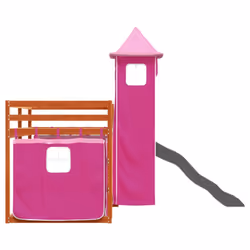 vidaXL Bunk Bed with Slide and Curtains Kids Twin Sleeper Bed Pink 90x200 cm - brown and pink, 90 x 200 cm - Additional view 8