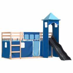 vidaXL Bunk Bed with Slide and Curtains Kids Twin Sleeper Bed Pink 90x200 cm - blue, 90 x 190 cm - Additional view 2