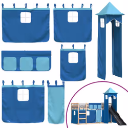 vidaXL Bunk Bed with Slide and Curtains Kids Twin Sleeper Bed Pink 90x200 cm - blue, 90 x 190 cm - Additional view 4