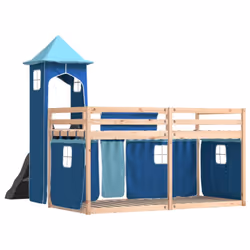 vidaXL Bunk Bed with Slide and Curtains Kids Twin Sleeper Bed Pink 90x200 cm - blue, 90 x 190 cm - Additional view 9