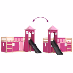 vidaXL Bunk Bed with Slide and Curtains Kids Twin Sleeper Bed Pink 90x200 cm - pink, 90 x 190 cm - Additional view 10