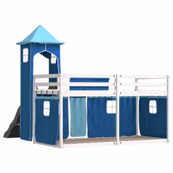 vidaXL Bunk Bed with Slide and Curtains Kids Twin Sleeper Bed Pink 90x200 cm - white and blue, 90 x 190 cm - Additional view 9