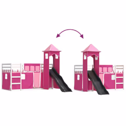 vidaXL Bunk Bed with Slide and Curtains Kids Twin Sleeper Bed Pink 90x200 cm - white and pink, 90 x 190 cm - Additional view 10