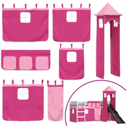 vidaXL Bunk Bed with Slide and Curtains Kids Twin Sleeper Bed Pink 90x200 cm - white and pink, 90 x 190 cm - Additional view 4