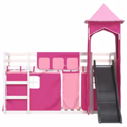 vidaXL Bunk Bed with Slide and Curtains Kids Twin Sleeper Bed Pink 90x200 cm - white and pink, 90 x 190 cm - Additional view 6