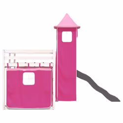 vidaXL Bunk Bed with Slide and Curtains Kids Twin Sleeper Bed Pink 90x200 cm - white and pink, 90 x 190 cm - Additional view 8