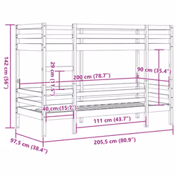 vidaXL Bunk Bed Loft Bed Kids Bed Frame Wax Brown 90x200 cm Solid Wood Pine