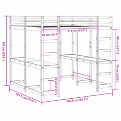 vidaXL Loft Bed with Desk and Ladder Mid Sleeper 180x200 cm Solid Wood Pine - Additional view 3