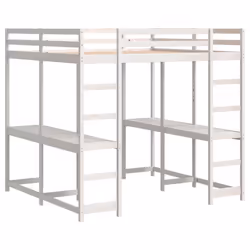 vidaXL Loft Bed with Desk and Ladder Bed Base White 140x200 cm Solid Wood Pine - Additional view 2