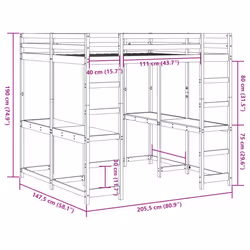 vidaXL Loft Bed with Desk and Ladder Bed Base White 140x200 cm Solid Wood Pine - Additional view 3