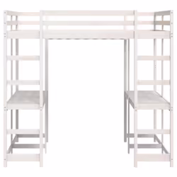 vidaXL Loft Bed with Desk and Ladder Bed Base White 140x200 cm Solid Wood Pine - Additional view 4