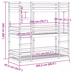 vidaXL Triple Bunk Bed Loft Bed Bedroom Bed Frame 80x200 cm Solid Wood Pine