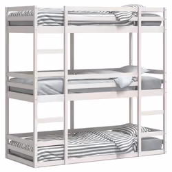 vidaXL Tripe Bunk Bed Loft Bed Kids Bed Frame White 90x200 cm Solid Wood Pine