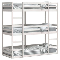 vidaXL Tripe Bunk Bed Loft Bed Kids Bed Frame White 90x200 cm Solid Wood Pine