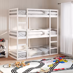 vidaXL Tripe Bunk Bed Loft Bed Kids Bed Frame White 90x200 cm Solid Wood Pine